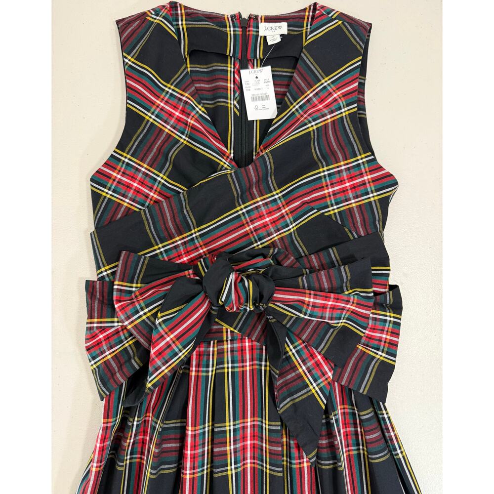NWT J.Crew Stewart Tartan Plaid V-Neck Wrap Dress Black Sz 4 Fit & Flare Holiday - Picture 5 of 10